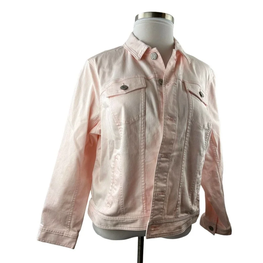 Talbots Classic Pink Denim Jean Jacket Women's Plus Size 2X 2Xp Plus Petite - Picture 5 of 10